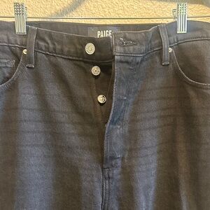 PAIGE Women’s Dark Black Slim Straight Jeans with Button-Fly